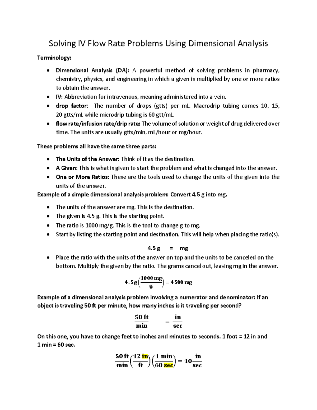 Solving IV Flow Rate Problems Using Dimensional Analysis2 Solving IV