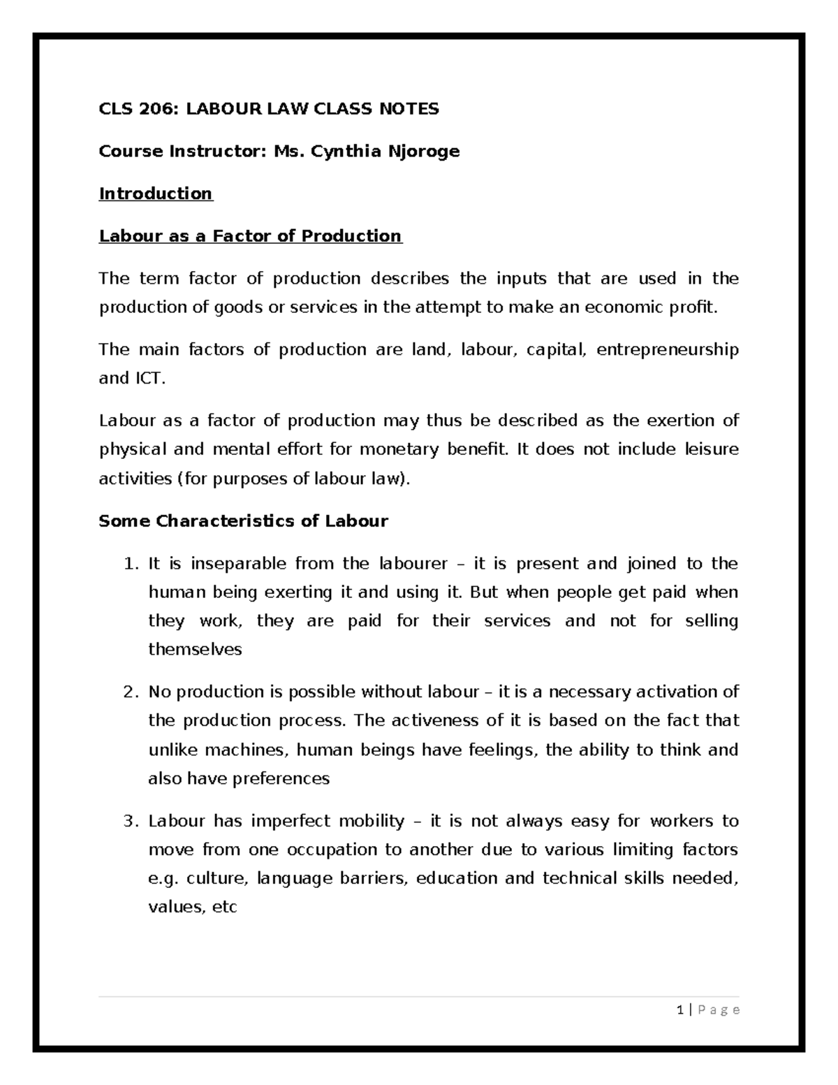 Labour LAW Class Notes updated-1 - CLS 206: LABOUR LAW CLASS NOTES ...