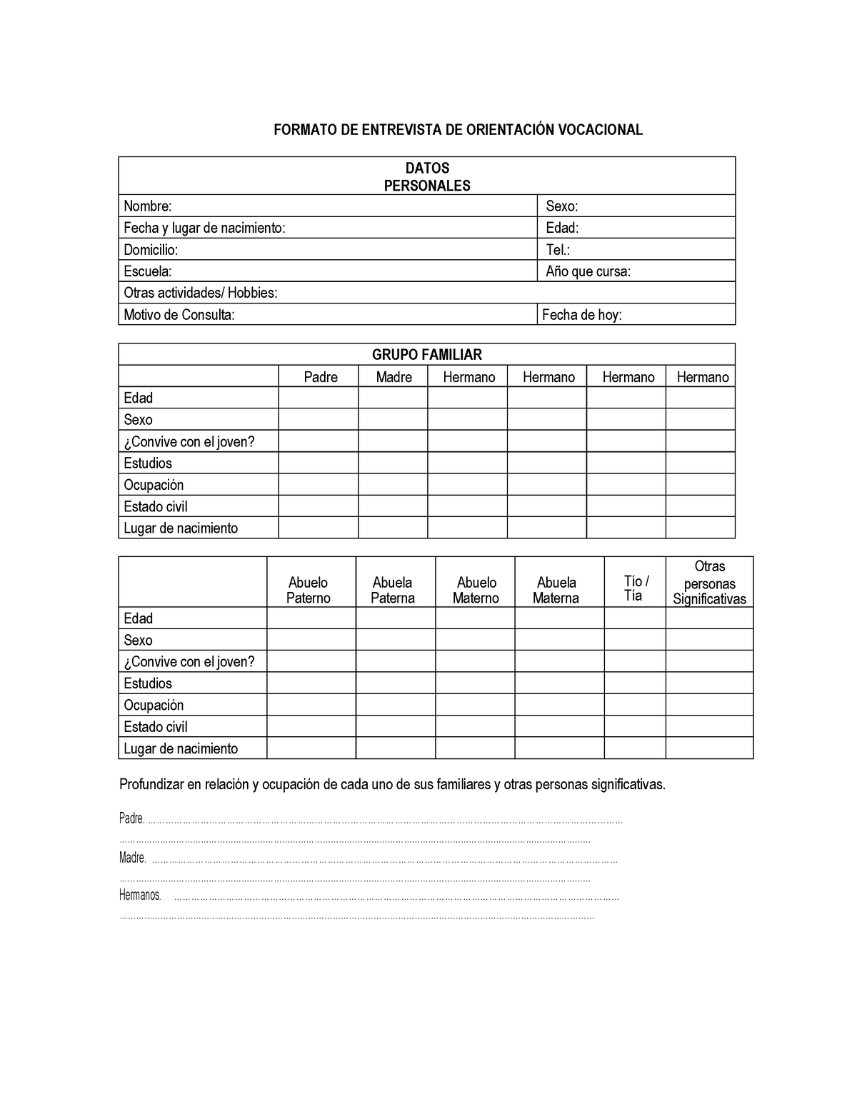 Formato De Entrevista De Orientación Vocacional - FORMATO DE ENTREVISTA ...