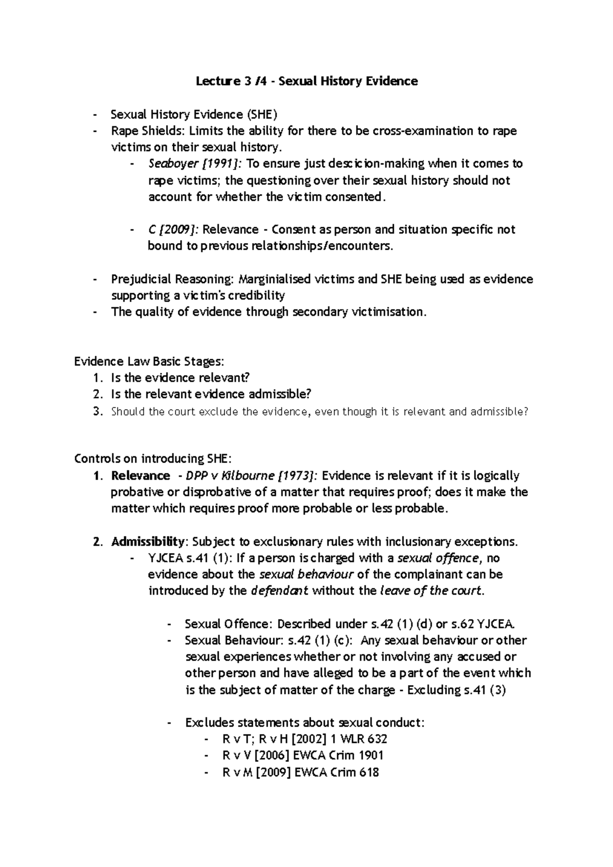 Lecture 5 6 Sexual History Evidence Lecture 3 4 Sexual History Evidence Sexual History 1320