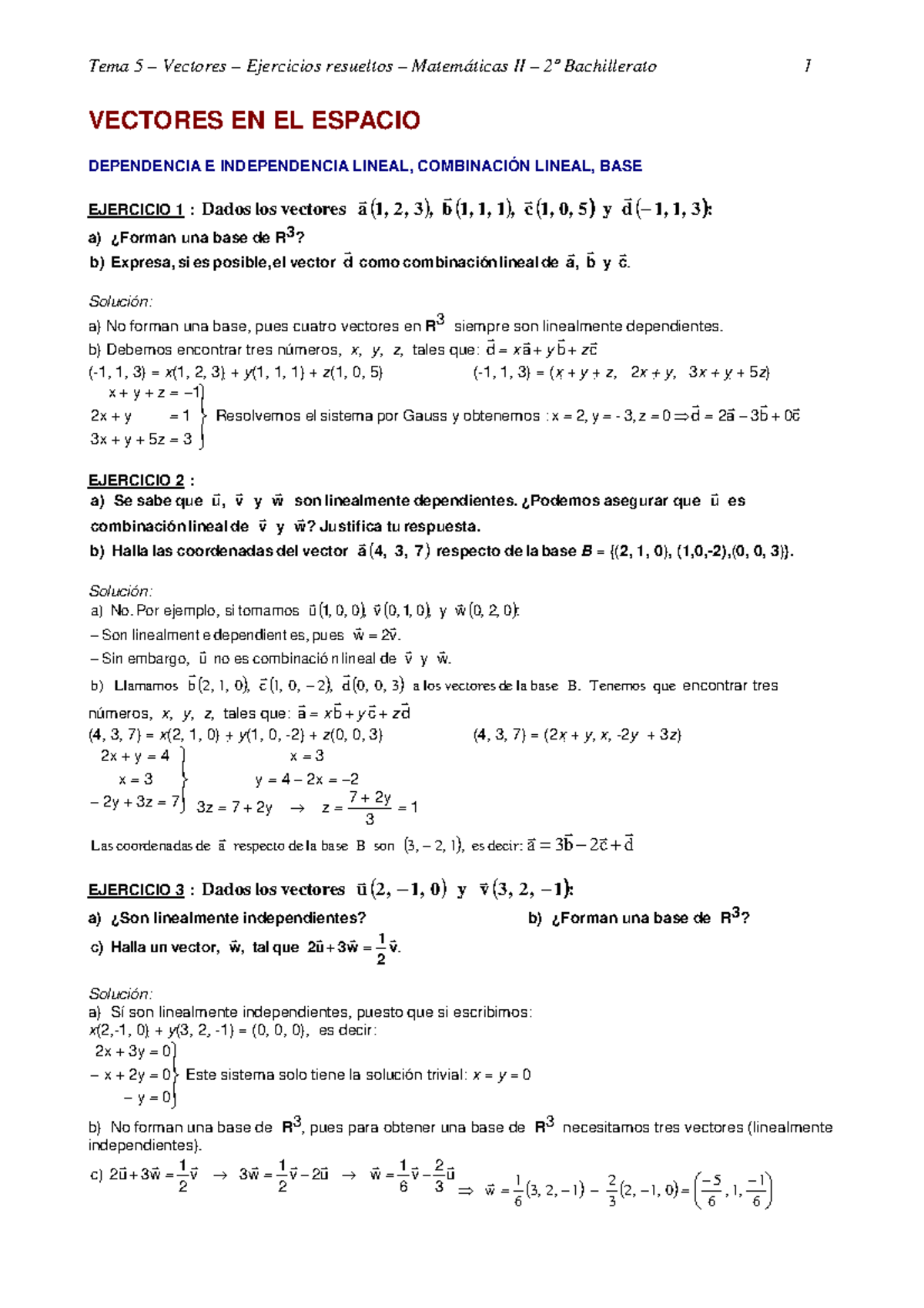 Ejercicios DE Vectores 2 BACH Matemáticas II Studocu