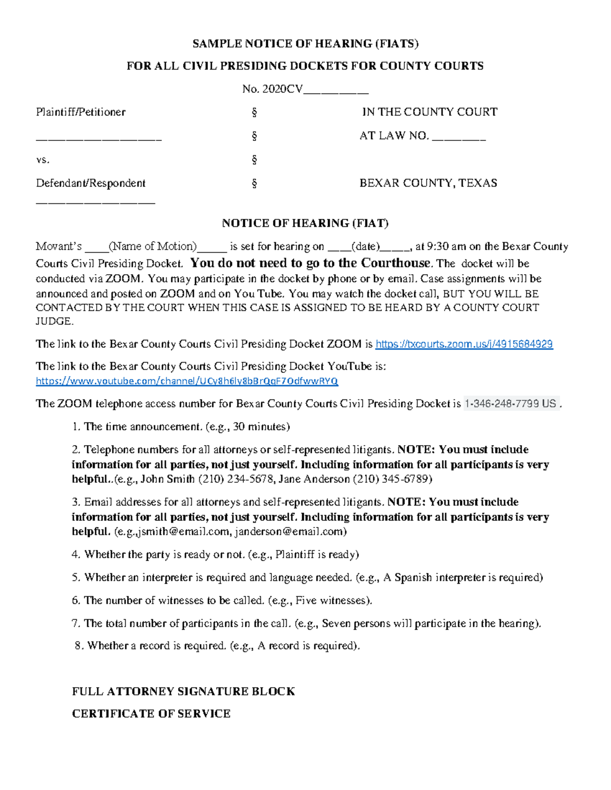 Sample Notice of Hearings ( Fiats) - SAMPLE NOTICE OF HEARING (FIATS ...