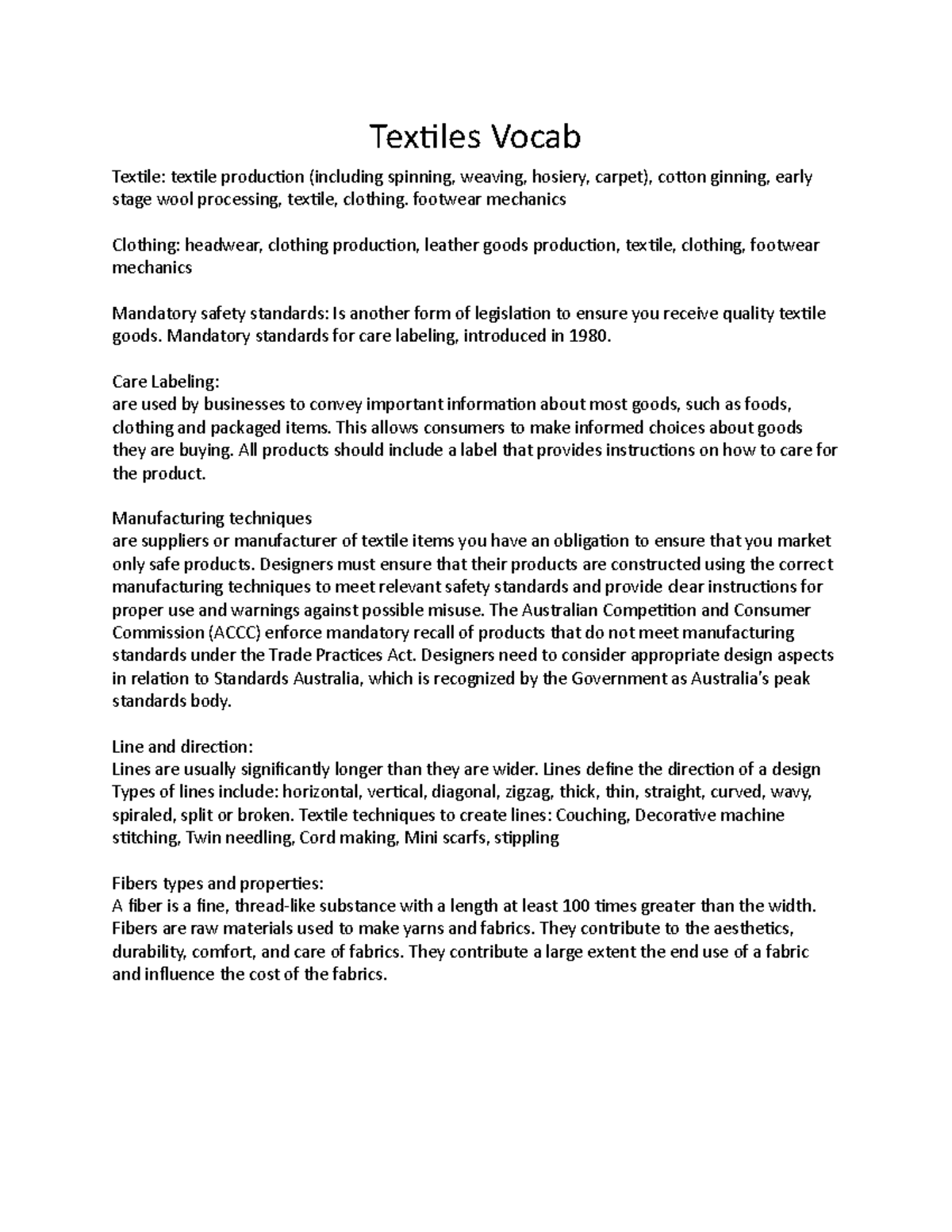 Textiles Vocab Textiles Vocab Textile textile production (including