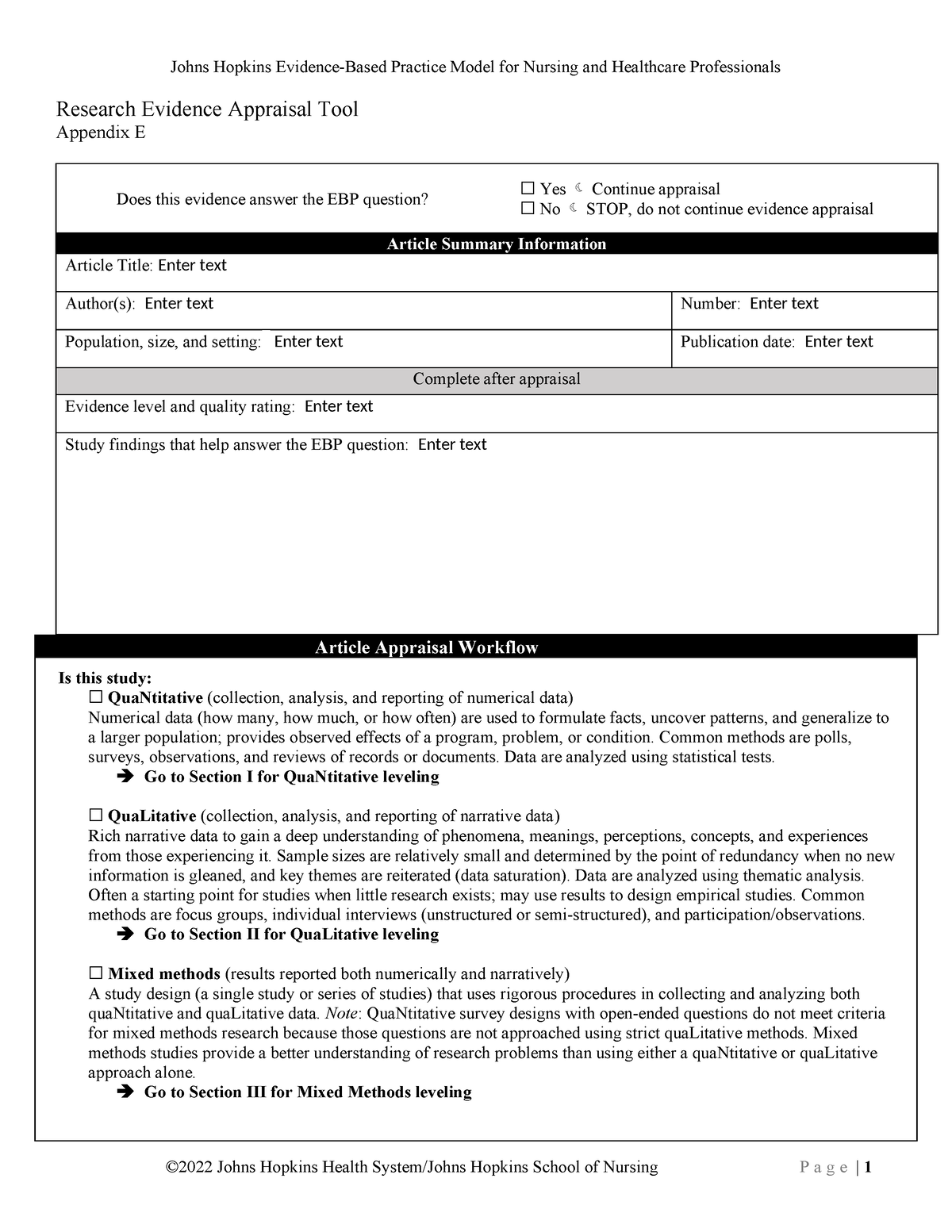 Appendix E - Research Tool - Research Evidence Appraisal Tool Appendix ...