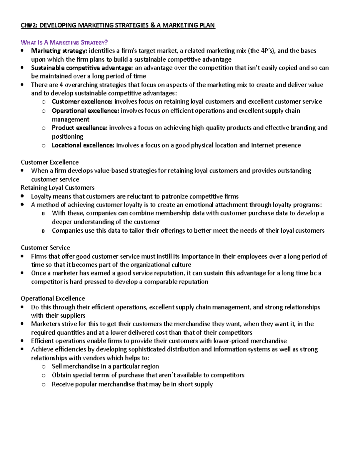 Chapter 2 Exam Notes - CH#2: DEVELOPING MARKETING STRATEGIES & A ...