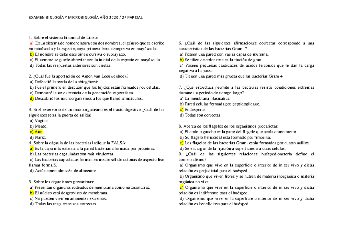 Examen BiologíA 2020 - Sobre el sistema binomial de Lineo: a) Es un