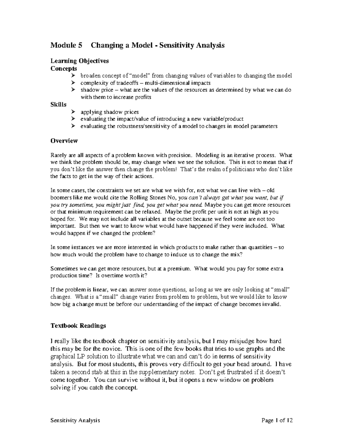 Module 5 Sensitivity Analysis Fall 2017 - Module 5 Changing a Model ...