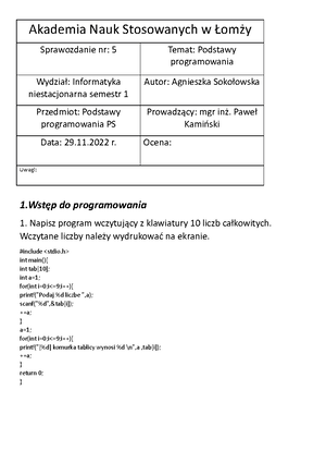 Sprawzdanie Numer 2 PP - Państwowa Wyższa Szkoła Informatyki I ...