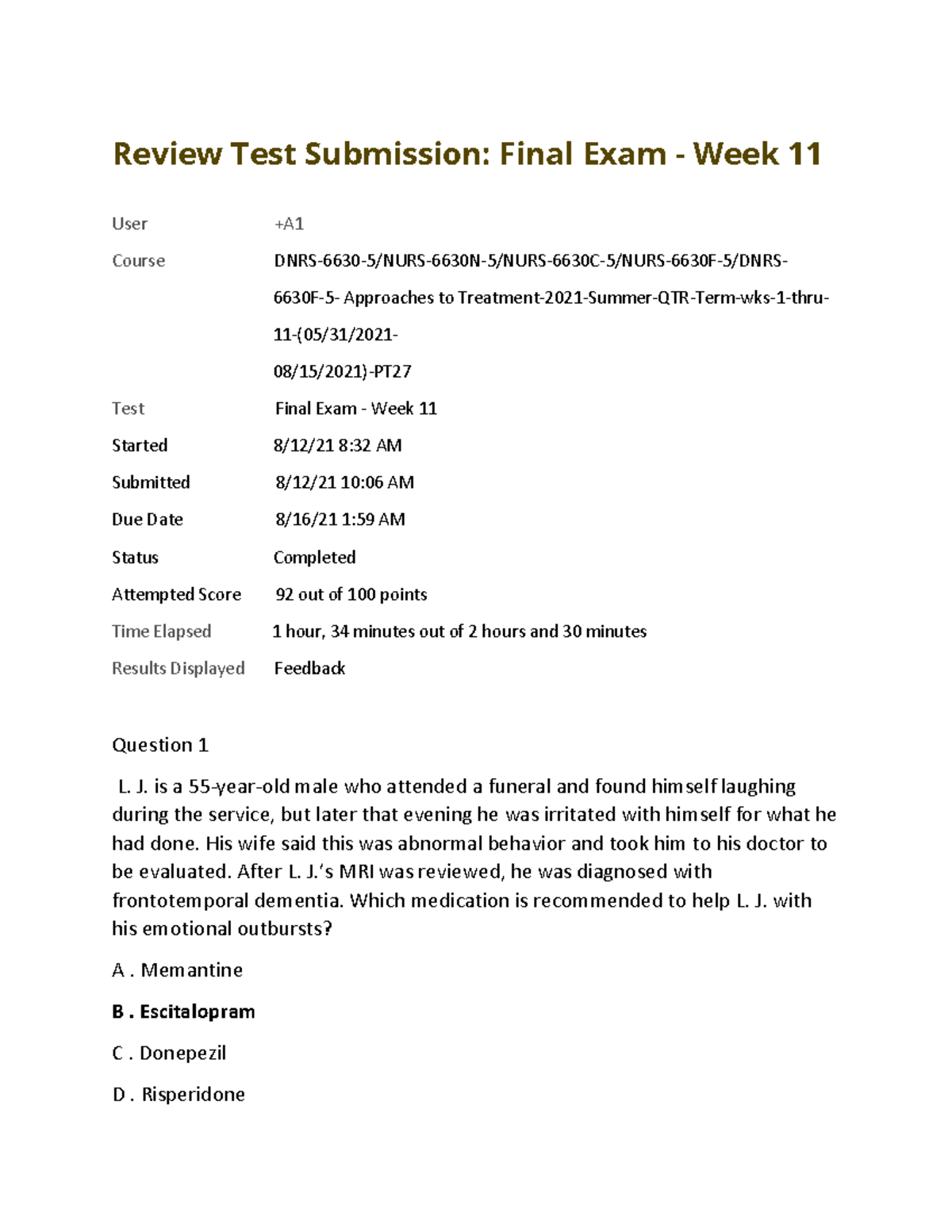 NURS 6630 Week 11 Final Exam 2021.pdf - Review Test Submission: Final ...