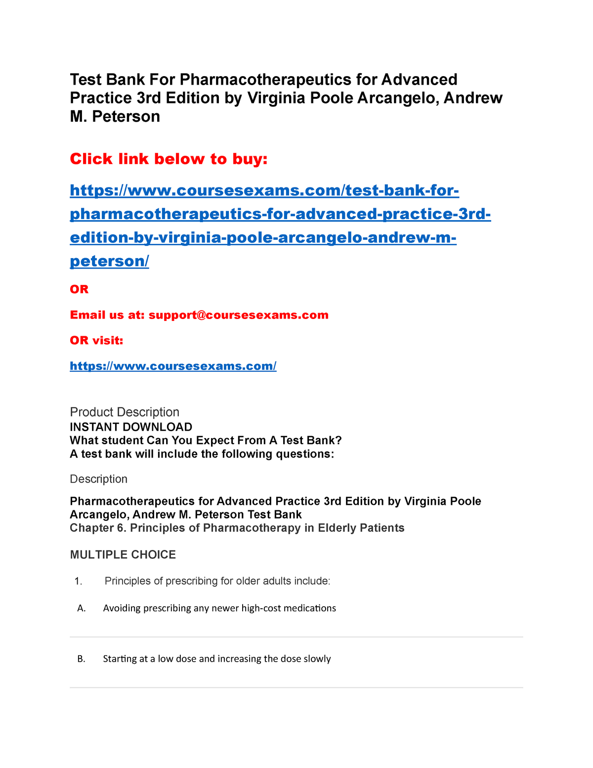 Test Bank For Pharmacotherapeutics For Advanced Practice 3rd - 