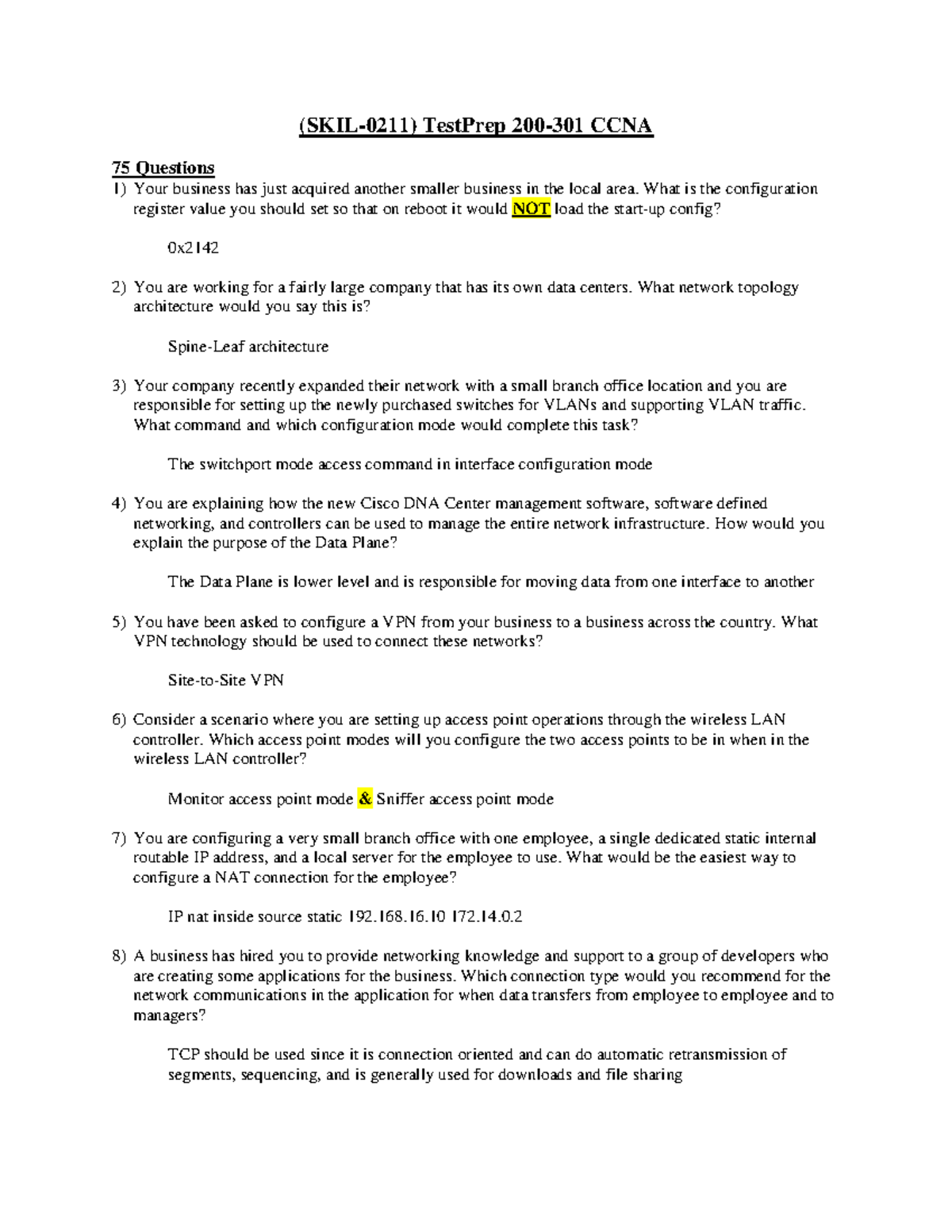 Skillsoft 200301 CCNA Test Prep (SKIL0211) TestPrep 200301 CCNA 75