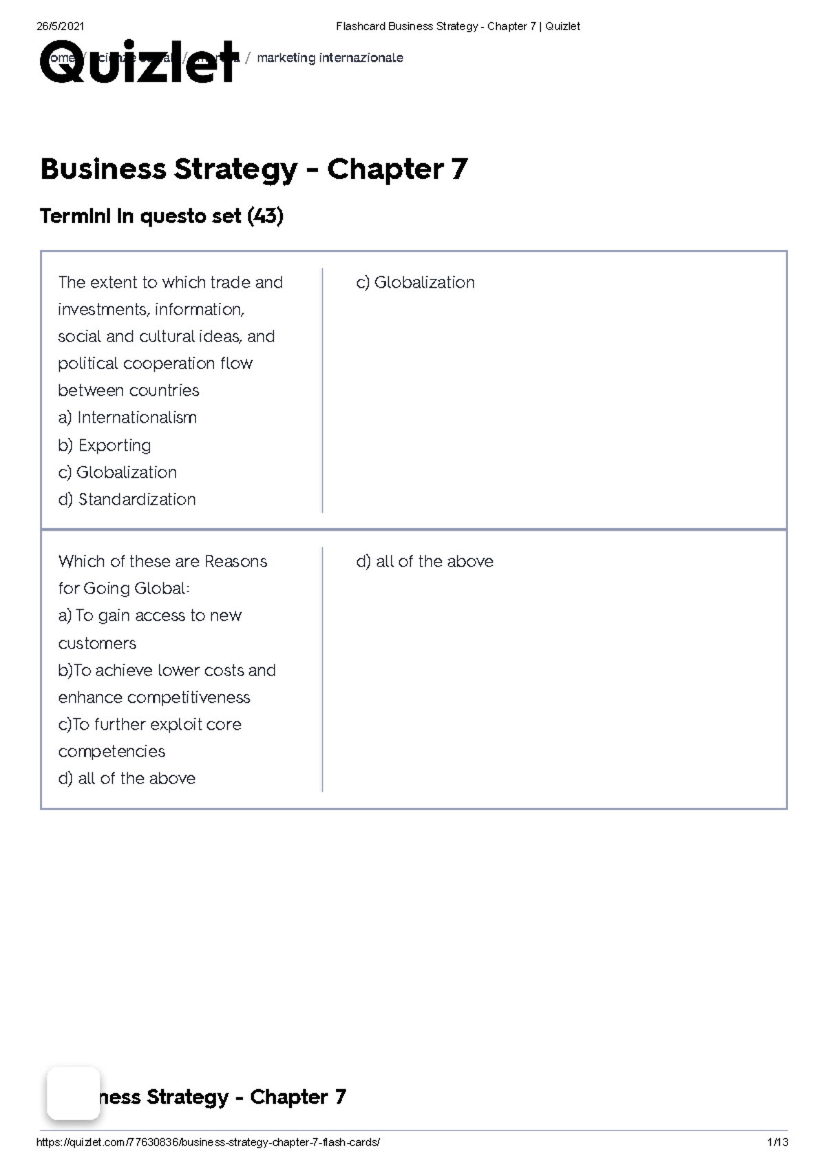 Flashcard Business Strategy - Chapter 7 Quizlet - Business Strategy ...