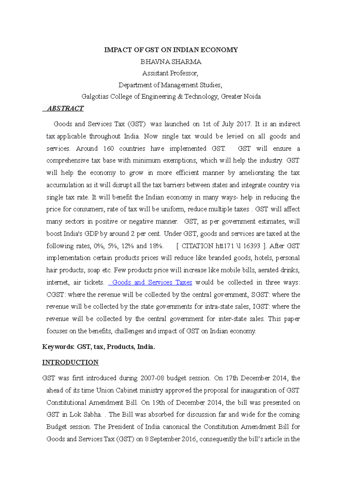 gst and its impact on indian economy essay 250 words