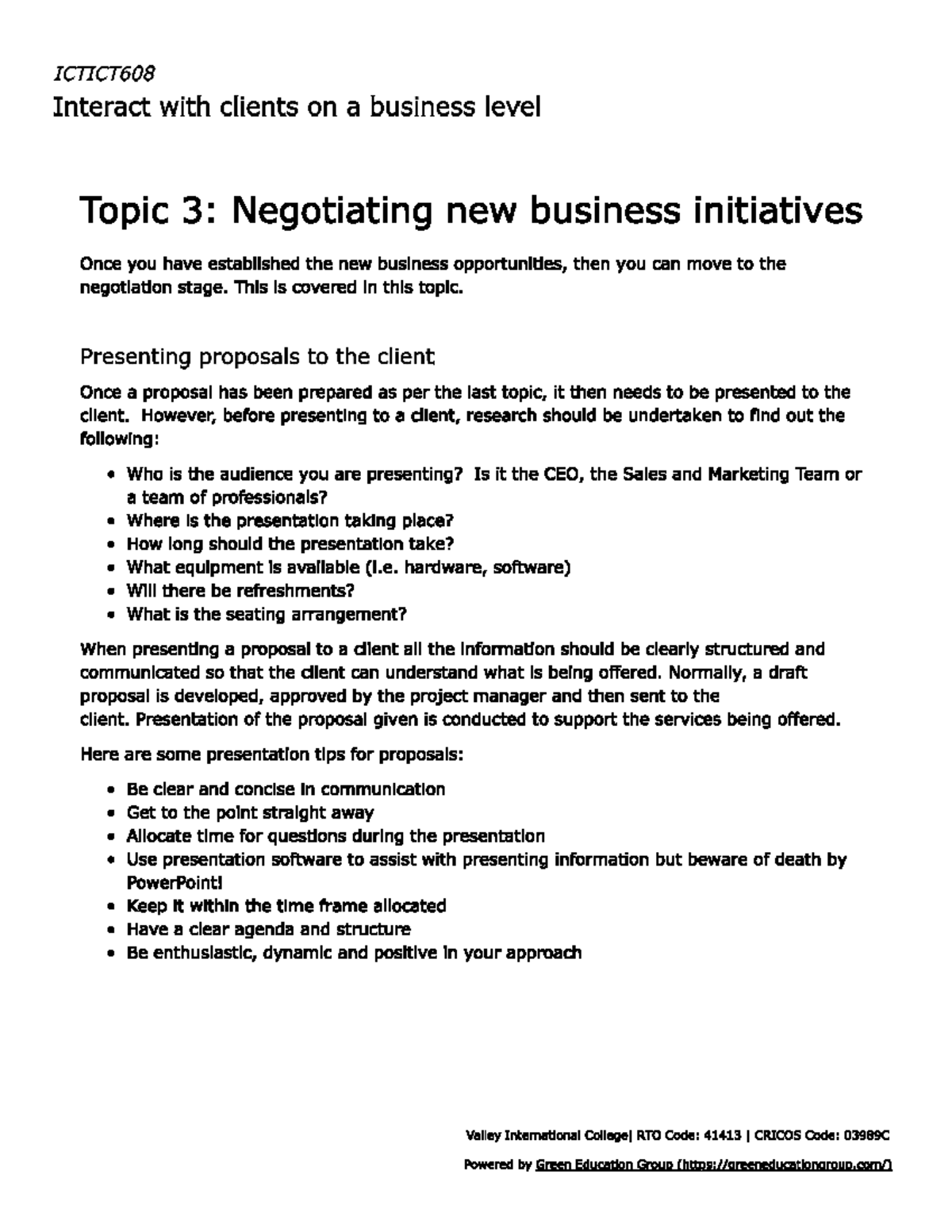 3. Topic 3 Negotiating new business initiatives - - Studocu