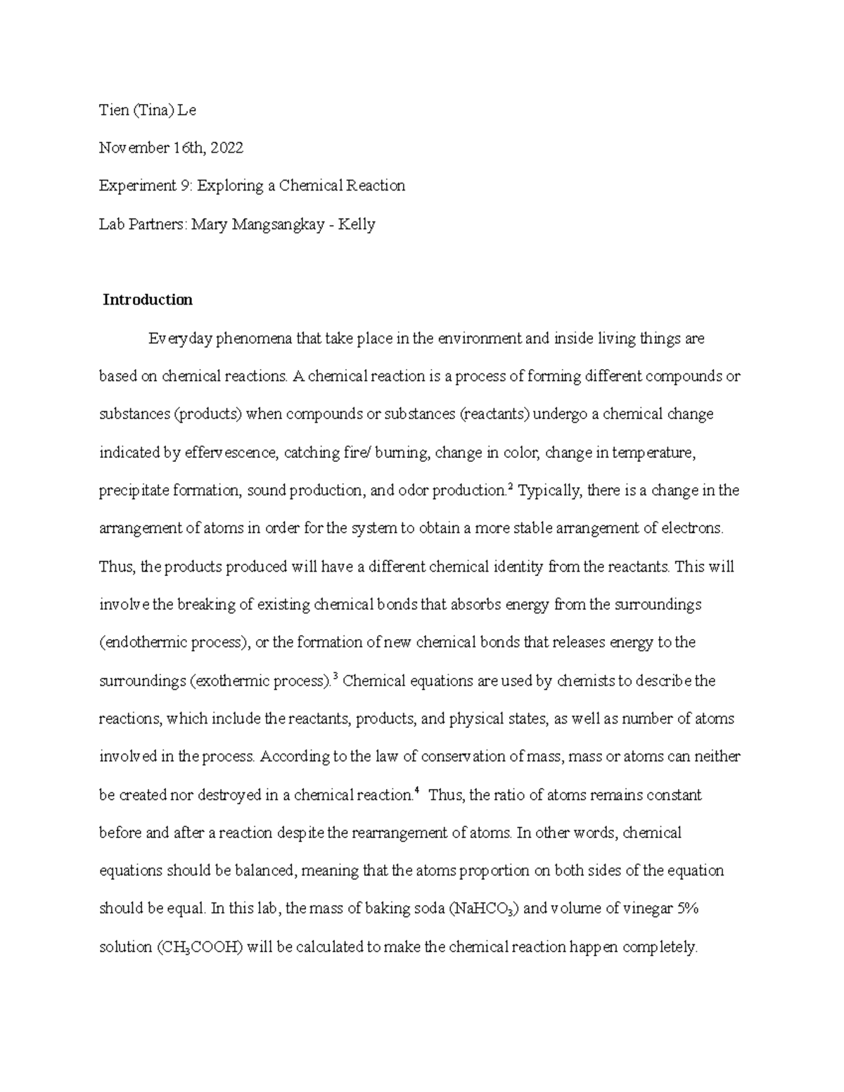 Full Lab Report 2 Exploring A Chemical Reaction Tien Tina Le 