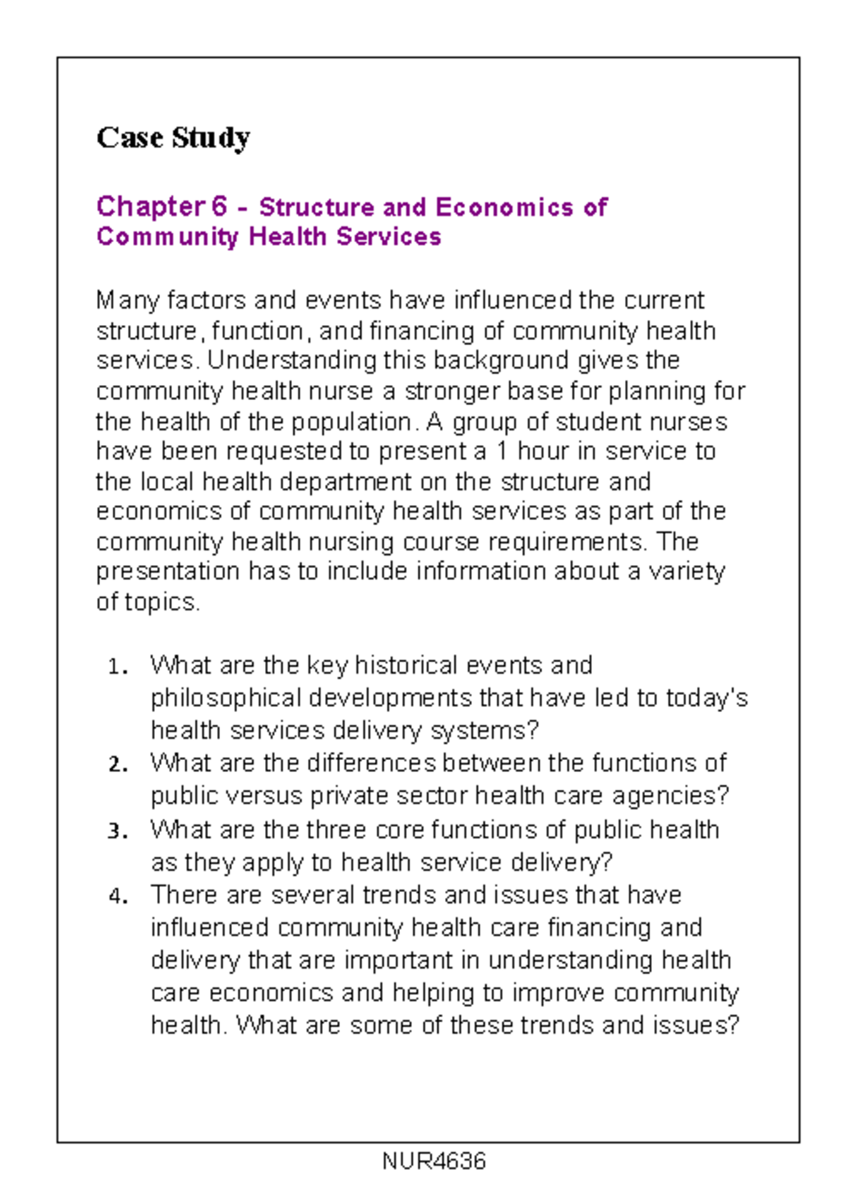 Case Study Chpt6 - great notes - NUR Case Study Chapter 6 - Structure ...