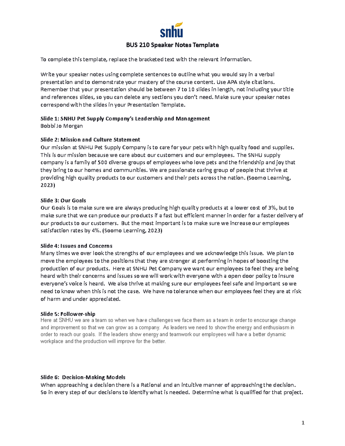 Bus 210 speaker notes template 3 bus 210 snhu studocu