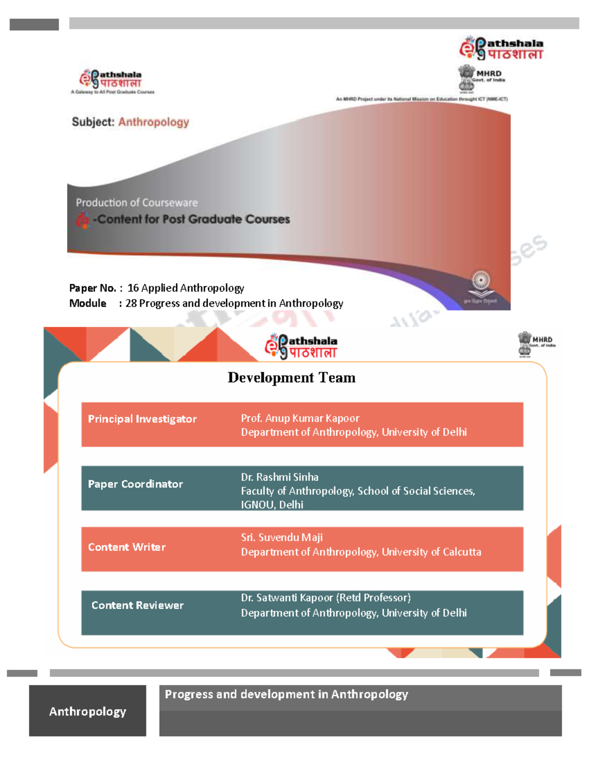 Progress and development in Anthropology - : 16 Applied Anthropology ...