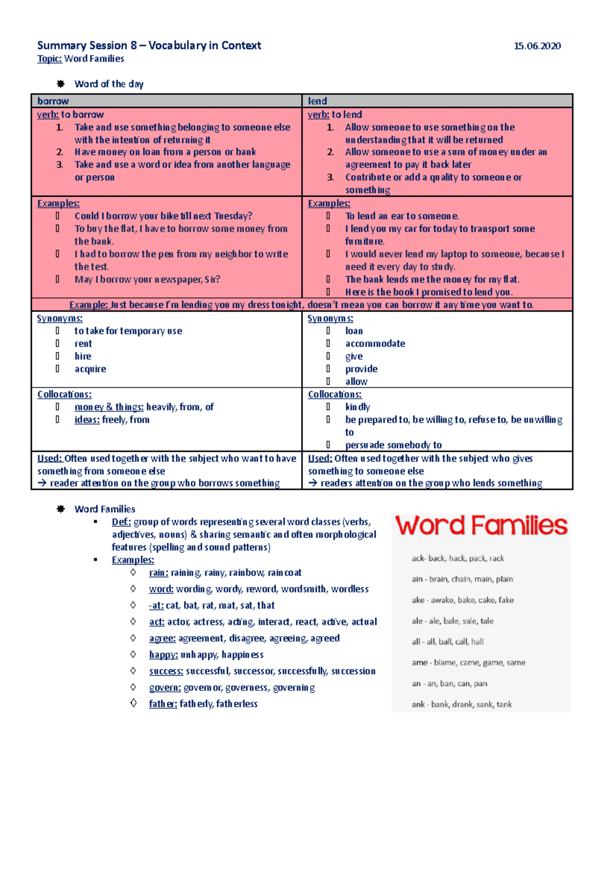 Summary Lesson 8 Vocabulary in Context - Summary Session 8 – Vocabulary ...