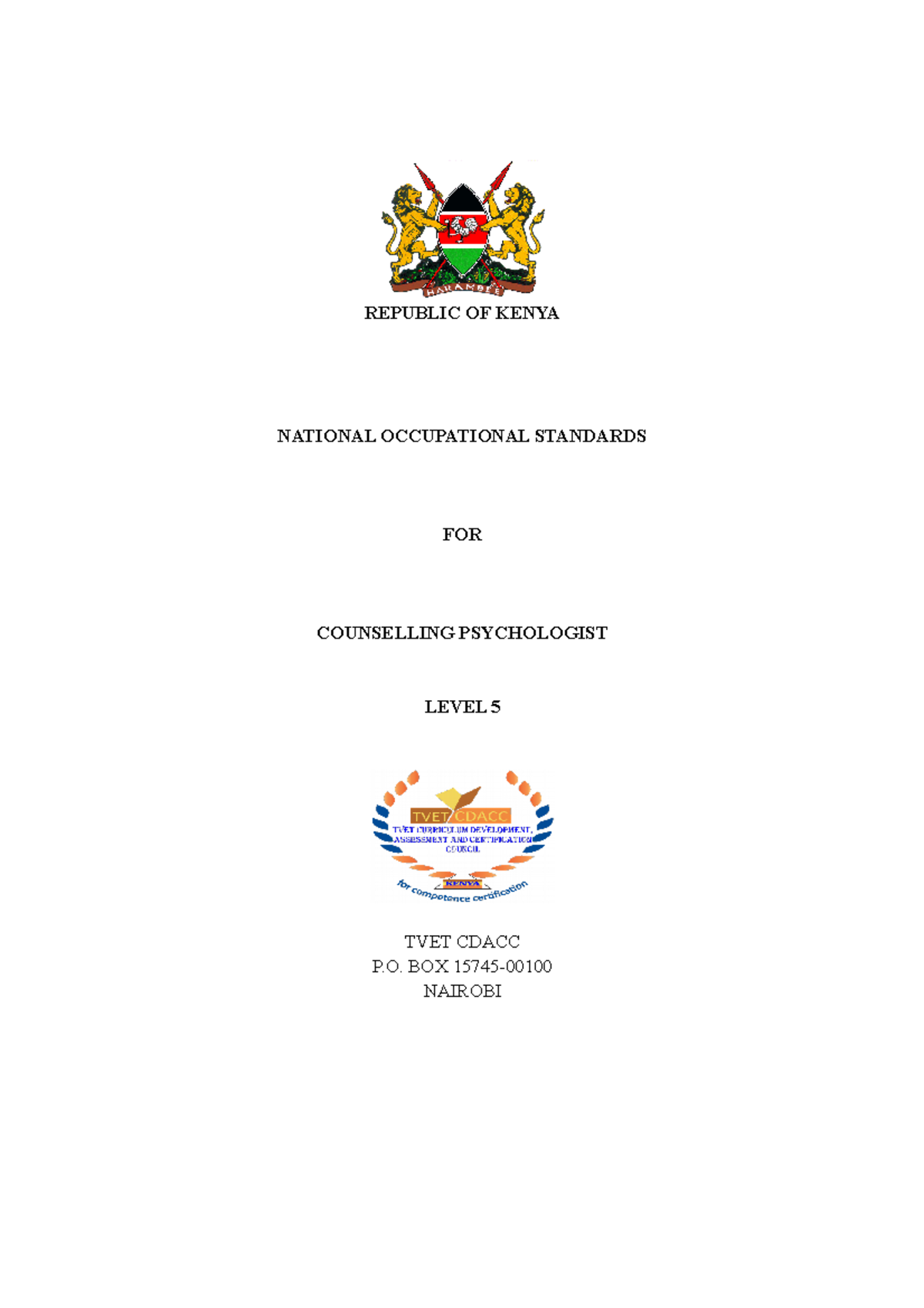 OS Counselling Psychology Level 51 REPUBLIC OF KENYA NATIONAL