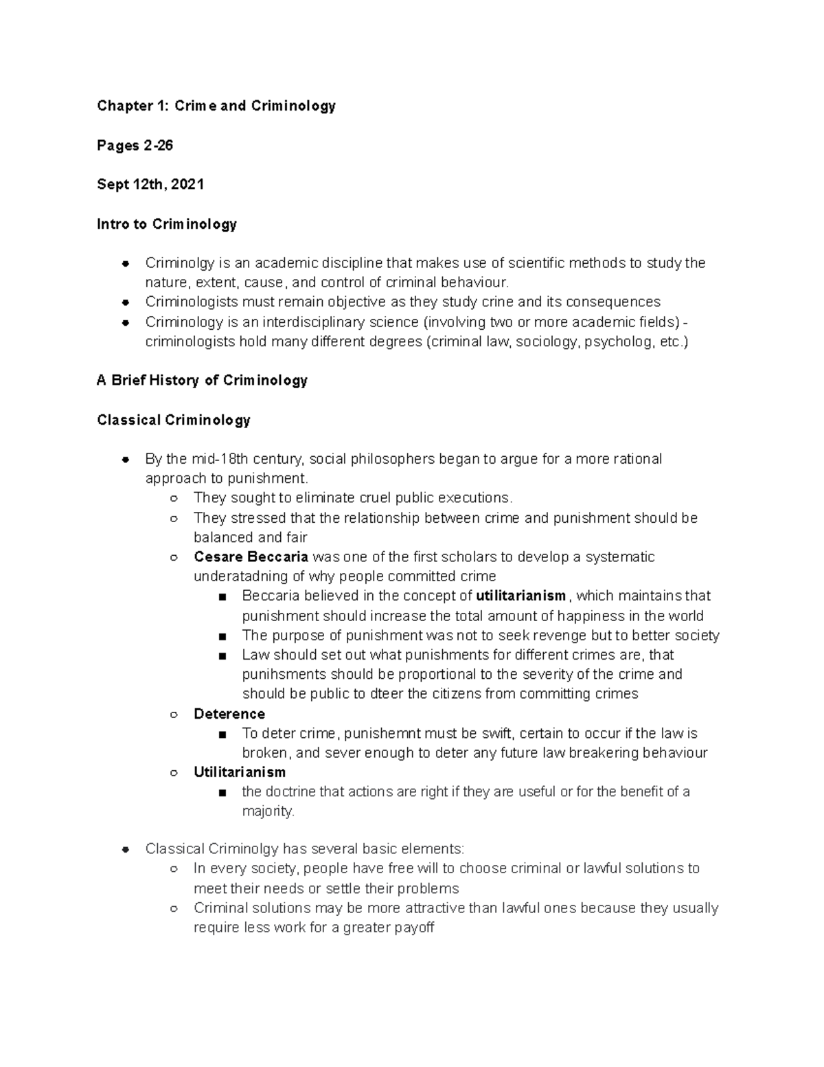 Textbook Notes Part 1 - SOCI 2450 A - Chapter 1: Crime and Criminology ...
