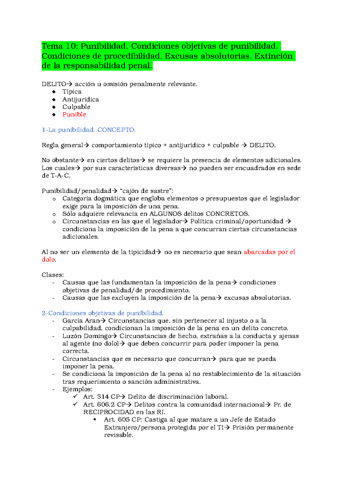 Tema 10 Apunts 10 Tema 10 Punibilidad Condiciones Objetivas De Punibilidad Condiciones De Procedibilidad Excusas Absolutorias Extinci De La Responsabilidad Studocu