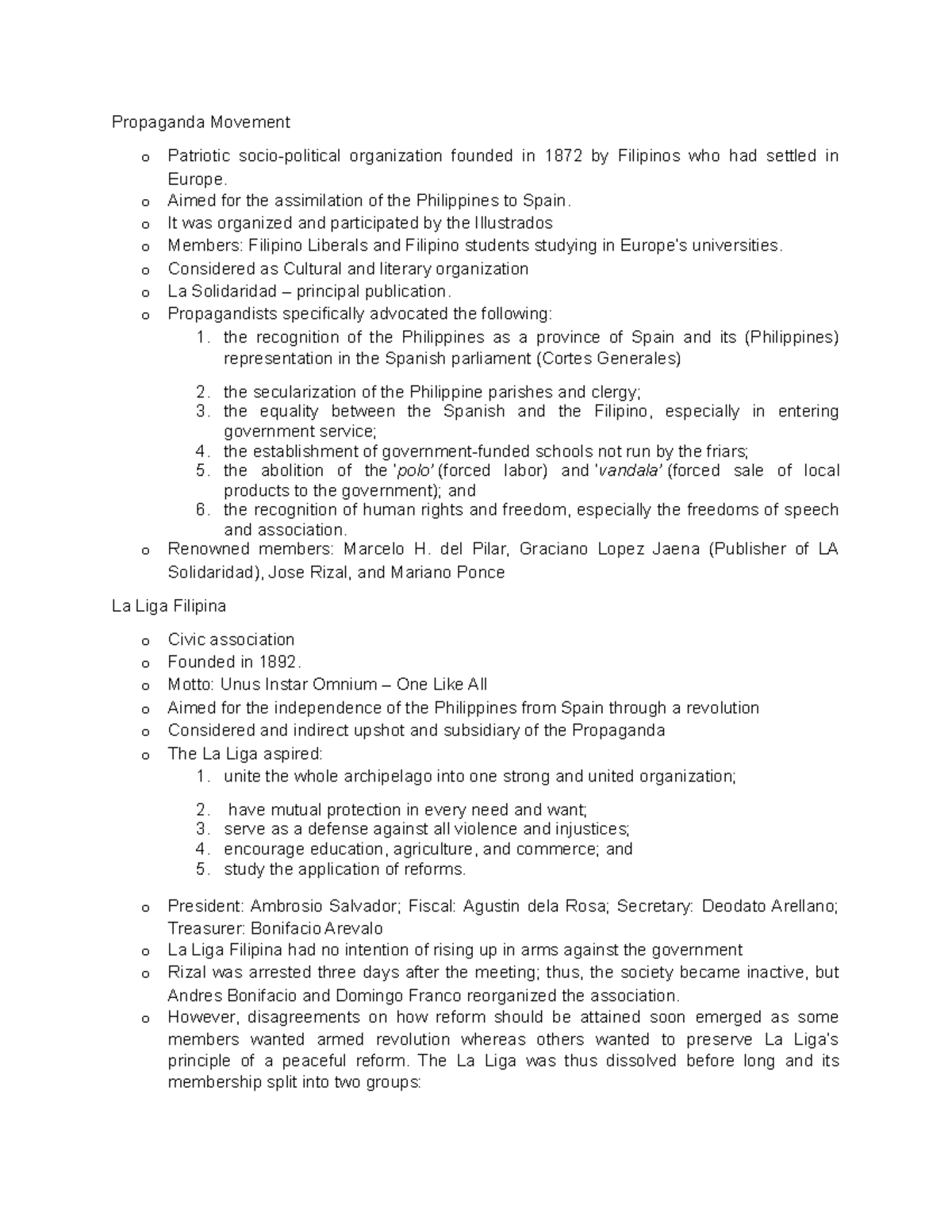 Propaganda Movement and La Liga Filipina Propaganda Movement o