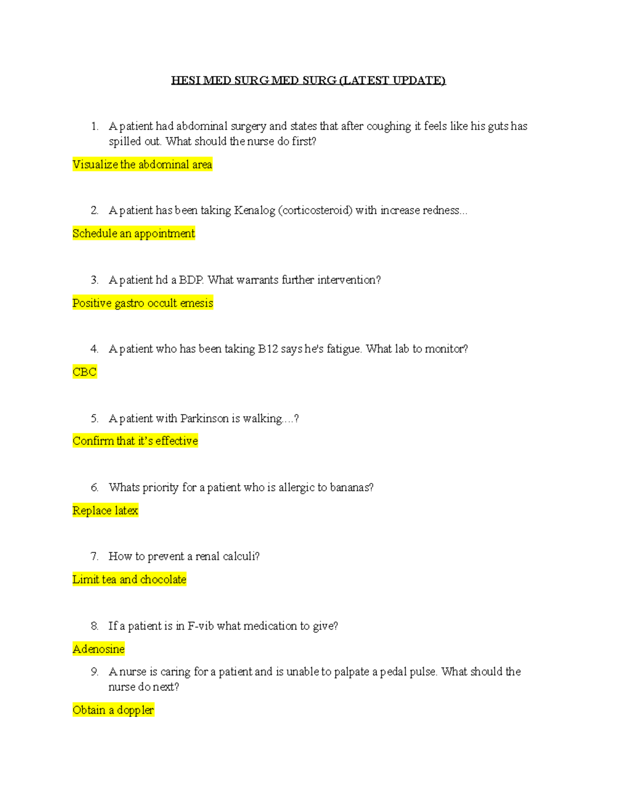 HESI MED SURG MED SURG ( Latest Update) HESI MED SURG MED SURG