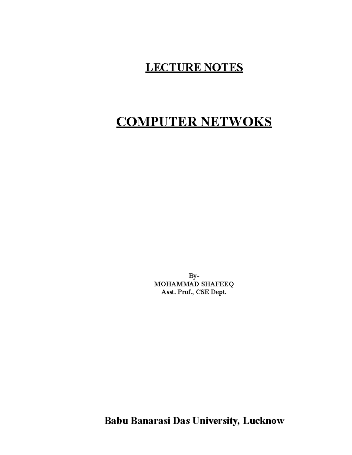 Computer Network Notes - LECTURE NOTES COMPUTER NETWOKS By- MOHAMMAD ...