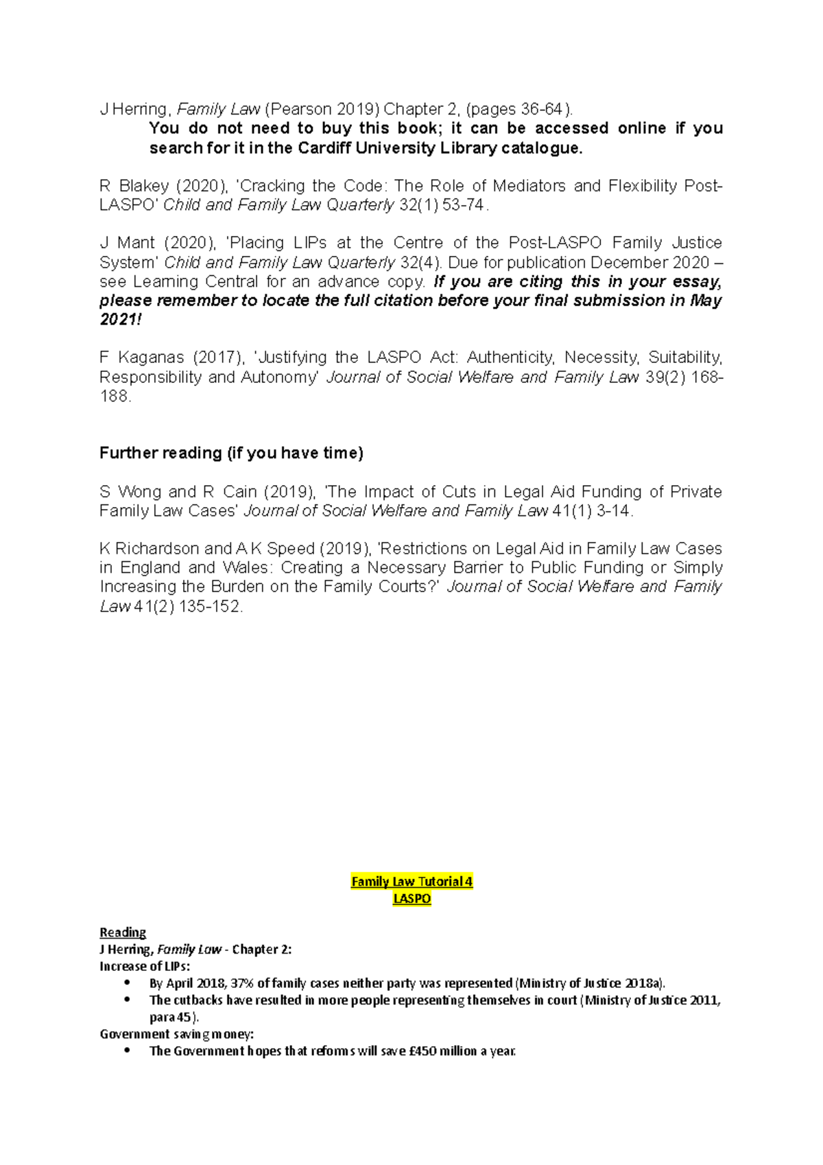 SG4 Family Justice J Herring, Family Law (Pearson 2019) Chapter 2