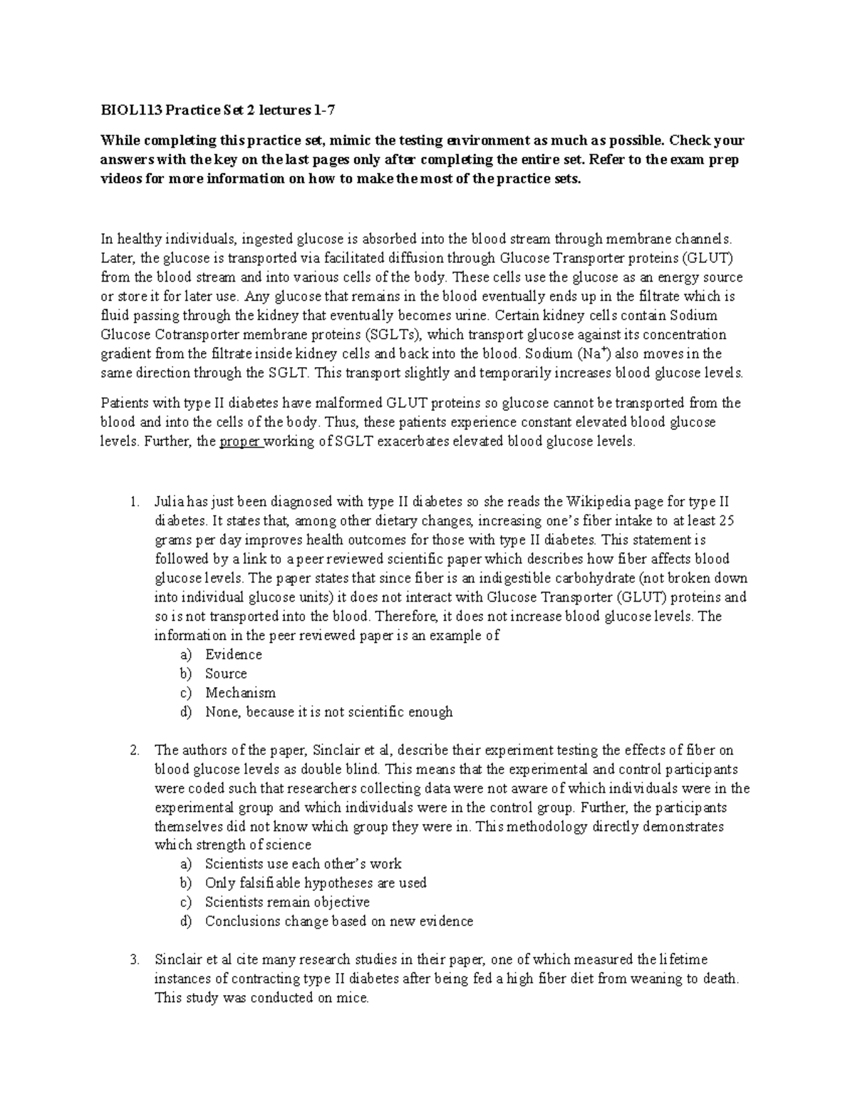 BIOL113 Practice Set 2 lectures 1-7 - Check your answers with the key ...