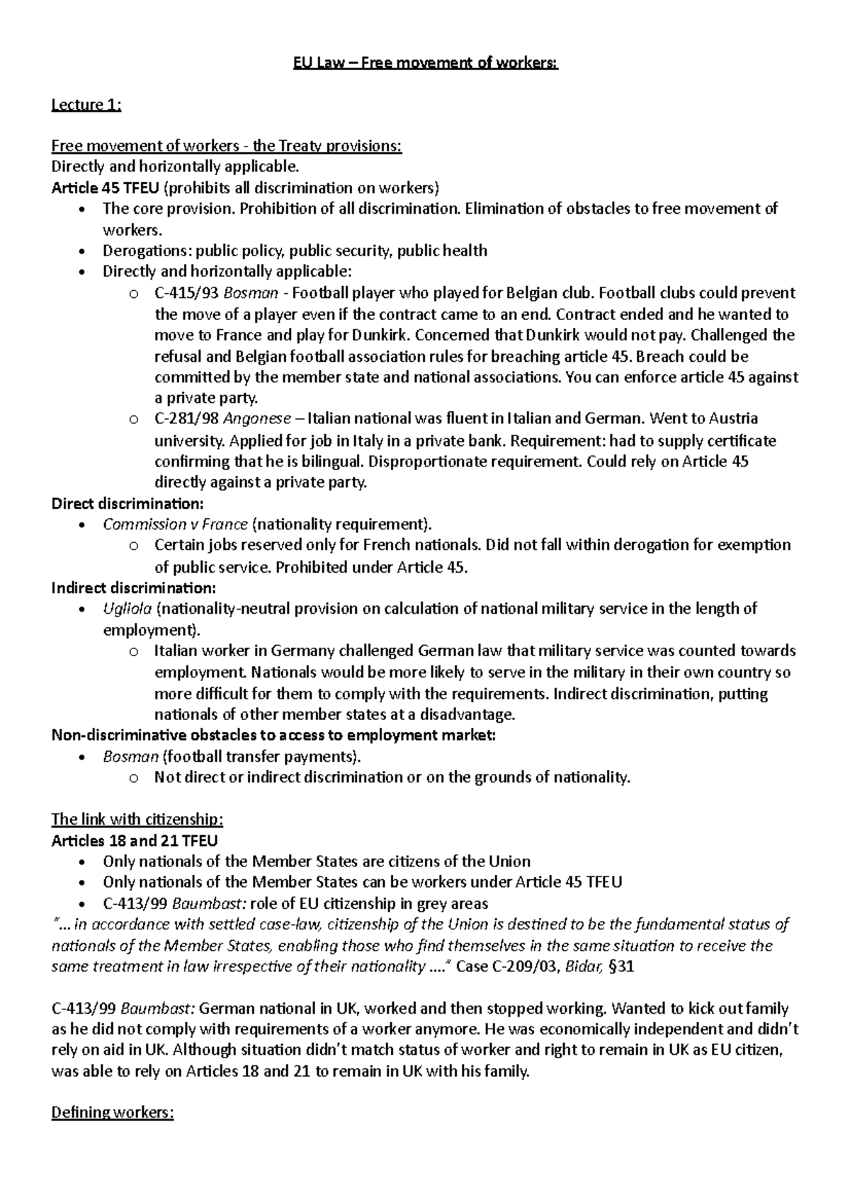 eu law essay free movement of workers