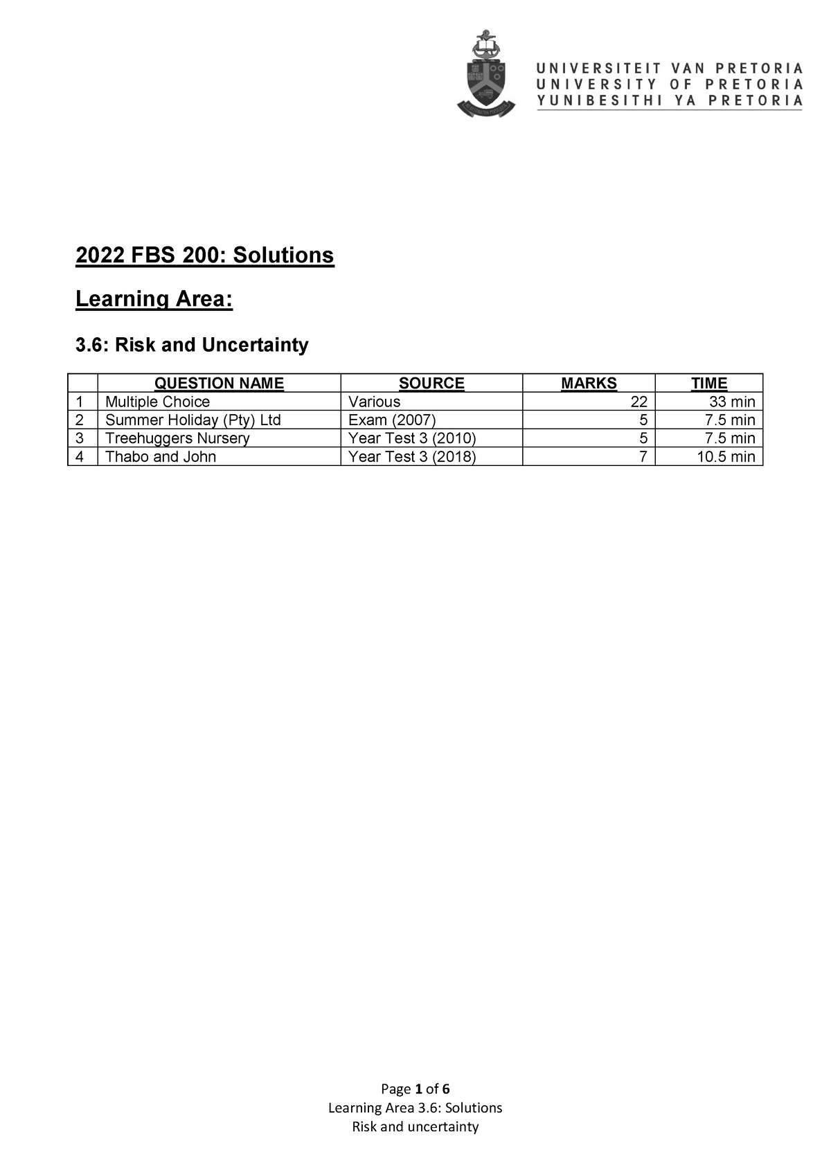 2022 FBS200 Risk and Uncertainty Question Bank Solutions - Page 1 of 6 ...