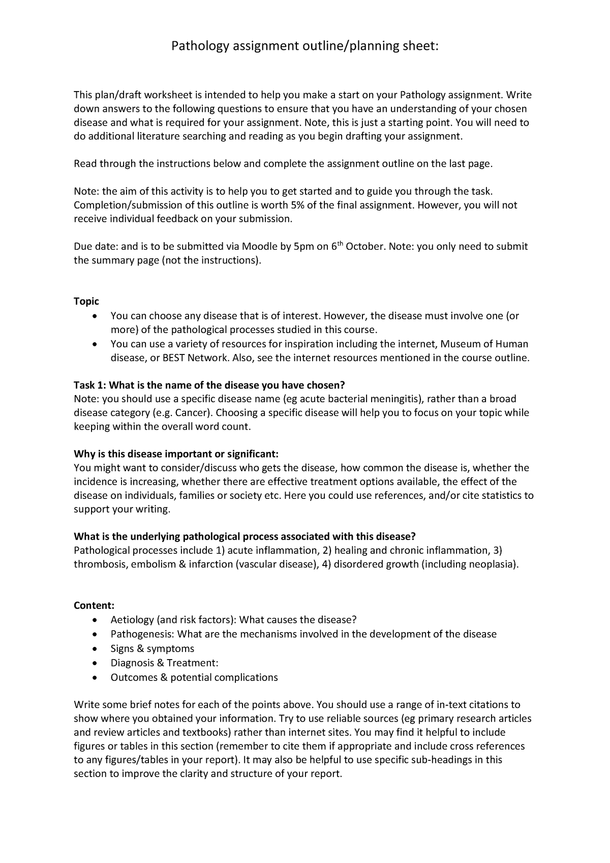 Pathology Assignment - Outline template - This plan/draft worksheet is ...