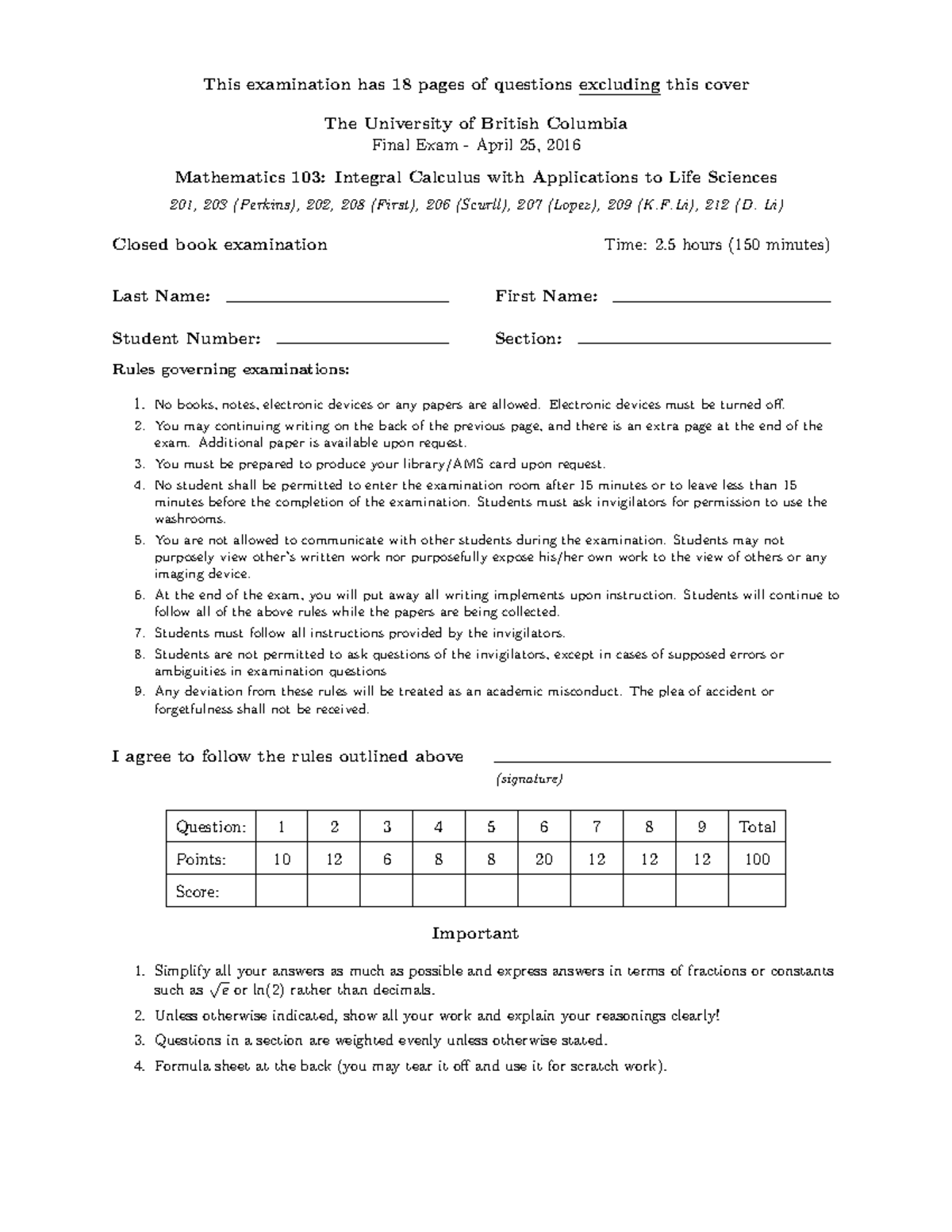 Math 103 2015 WT2 Practice Exam - This examination has 18 pages of ...