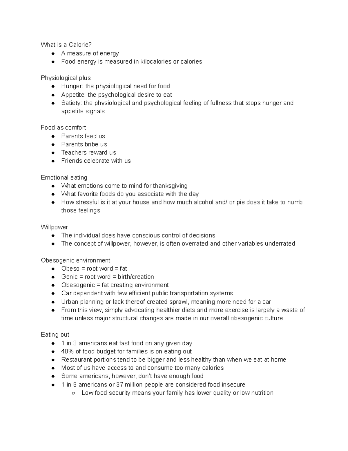 Week 12 Notes What is a Calorie? A measure of energy Food energy is