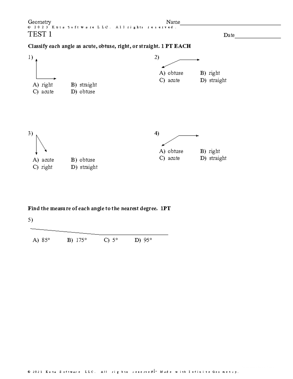 TEST 1 GEOM 7 - GEOMETRY - ©r i 2 ] 0 I 2 P 3 o FKPuFt^aD SYoJf ...