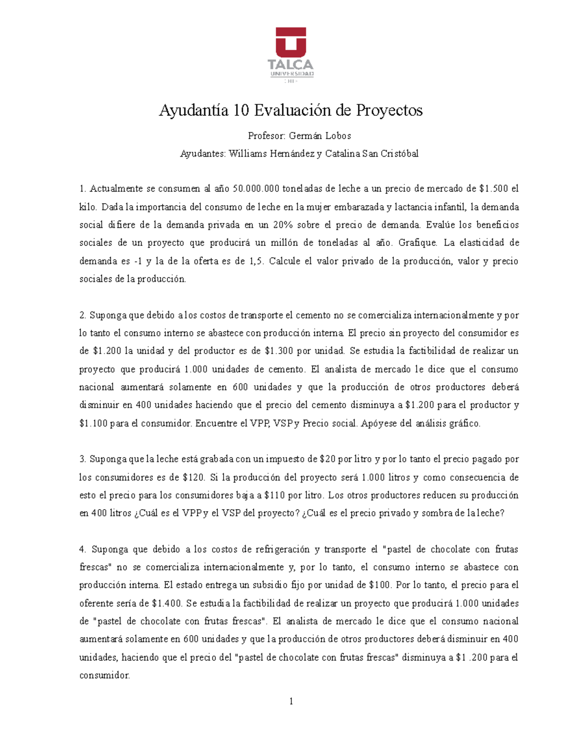 Ayudantía 10 Enunciado Ejercicios Evaluación Social De Proyectos Ayudantía 10 Evaluación De 8638