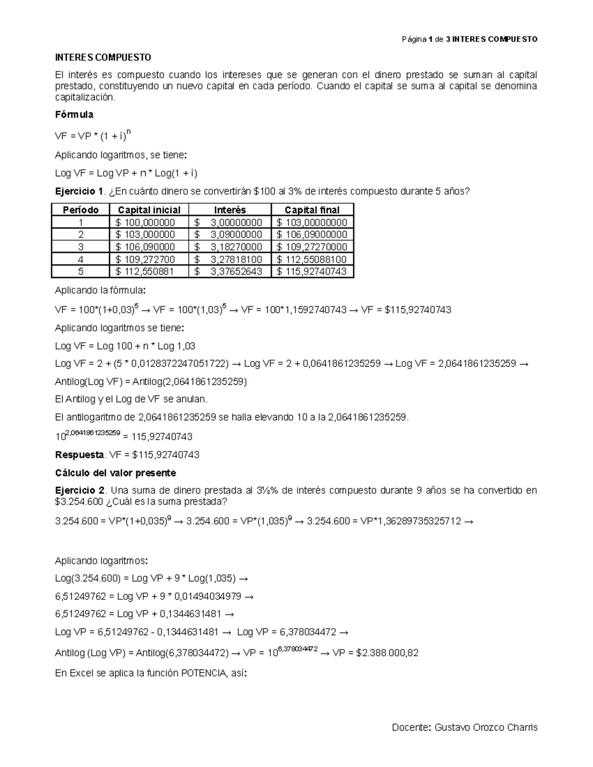 Interes Compuesto Completo Página 1 De 3 Interes Compuesto Interes Compuesto El Interés Es