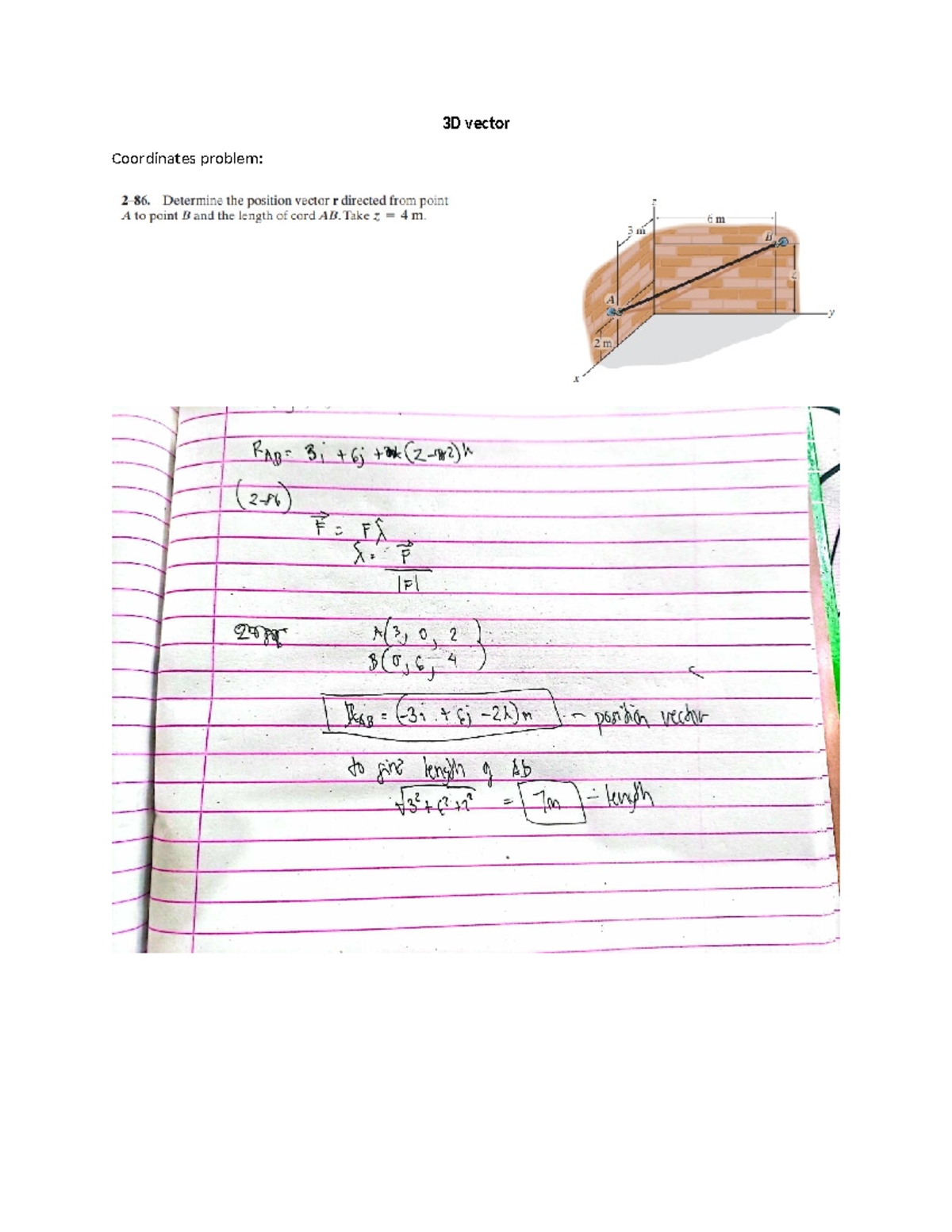 3D vector - ENGINEERING - 3D vector Coordinates problem: Determine the ...