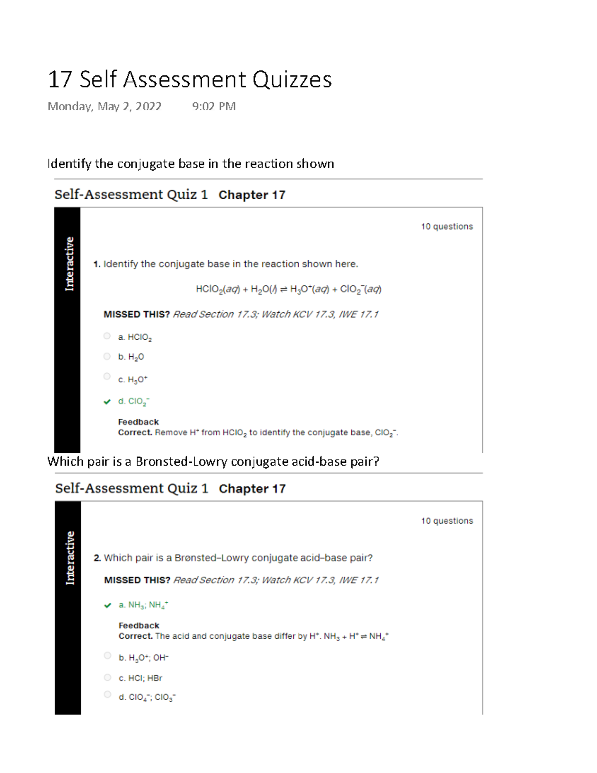 17 Self Assessment Quizzes - Identify The Conjugate Base In The ...