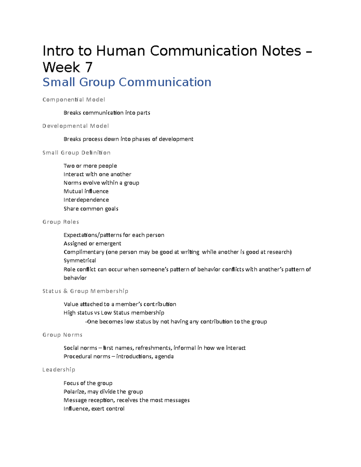 Small Group Communication - Intro to Human Communication Notes – Week 7 ...