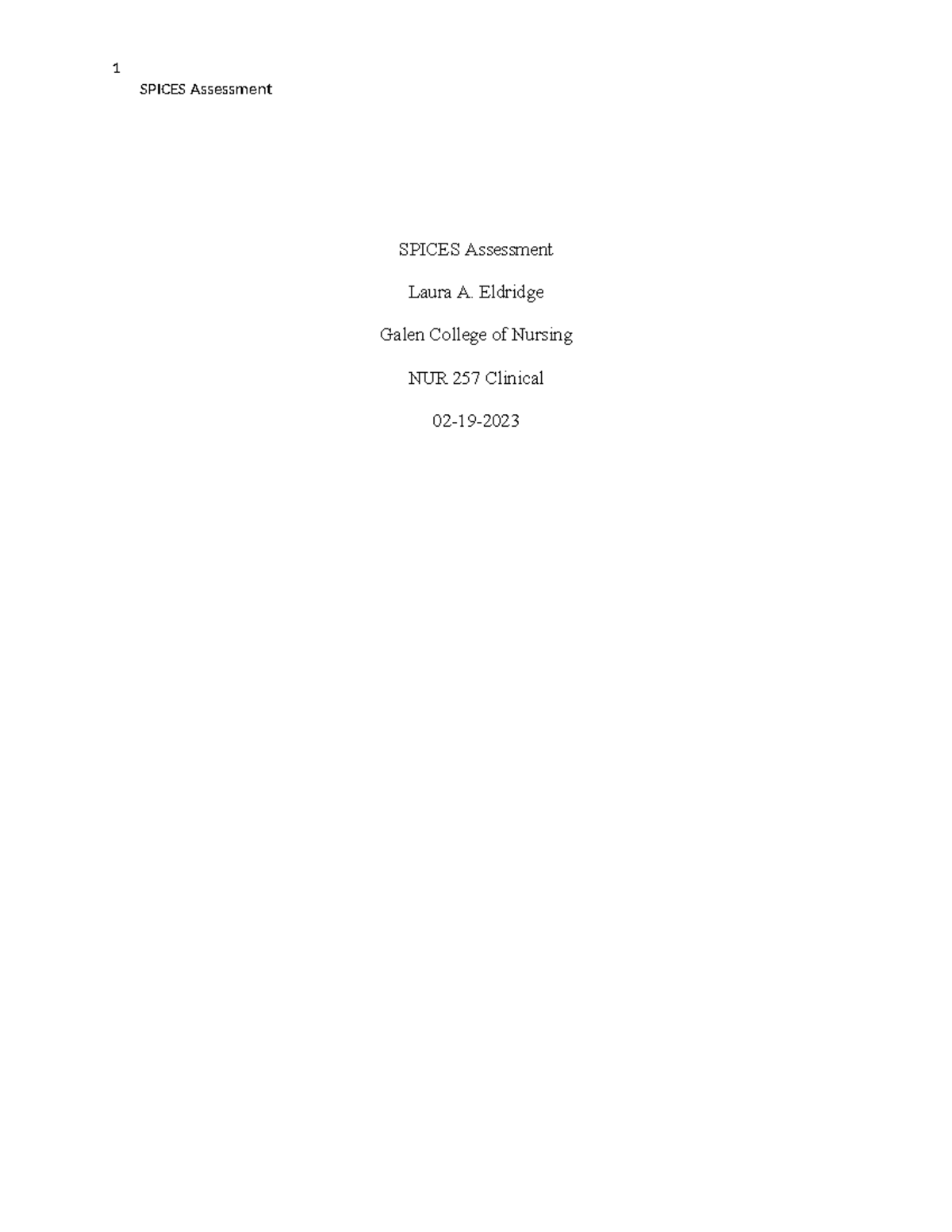 Spices Assessment SPICES Assessment SPICES Assessment Laura A