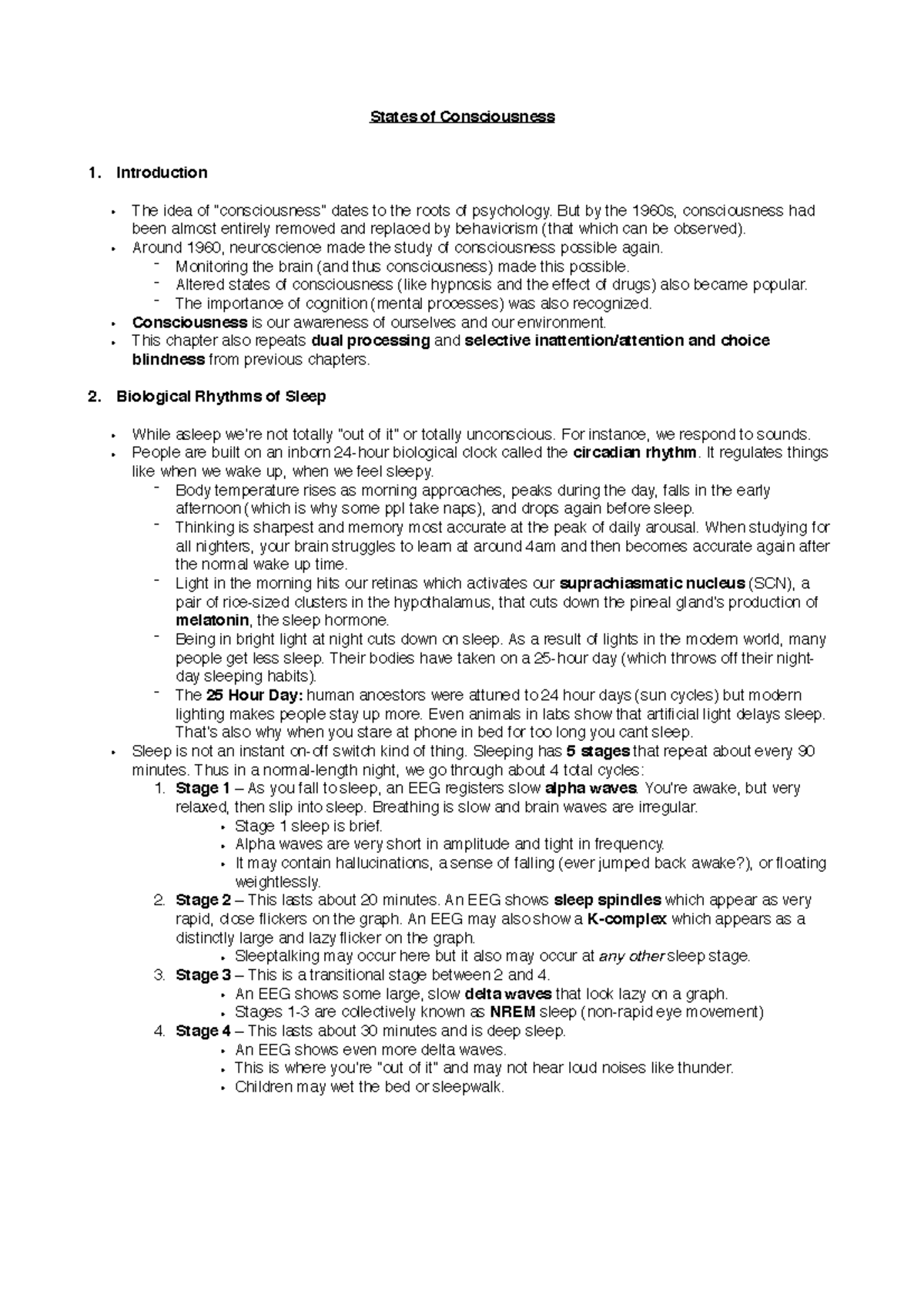 3 - consciousness - Lecture notes 1,3 - States of Consciousness ...
