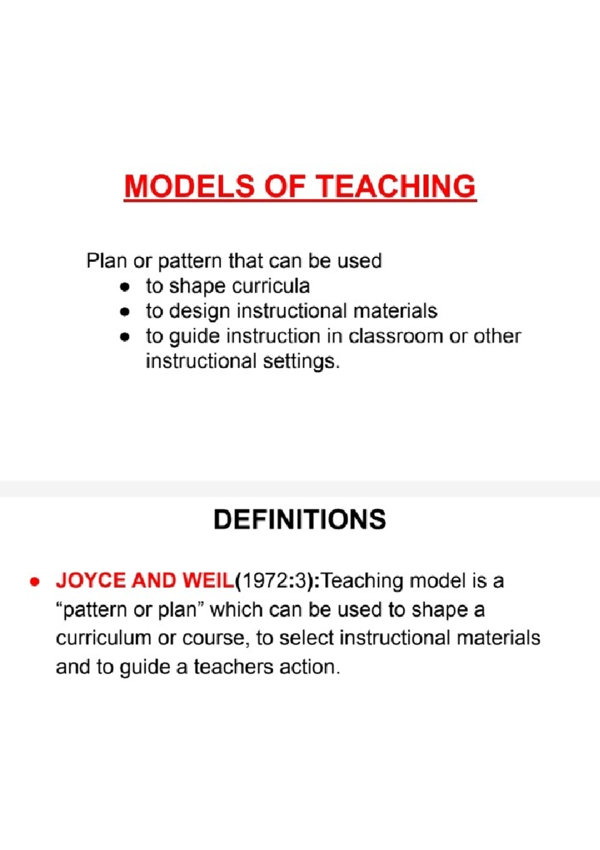 Models of teaching - Its lecture notes - Bachelor of physical education ...