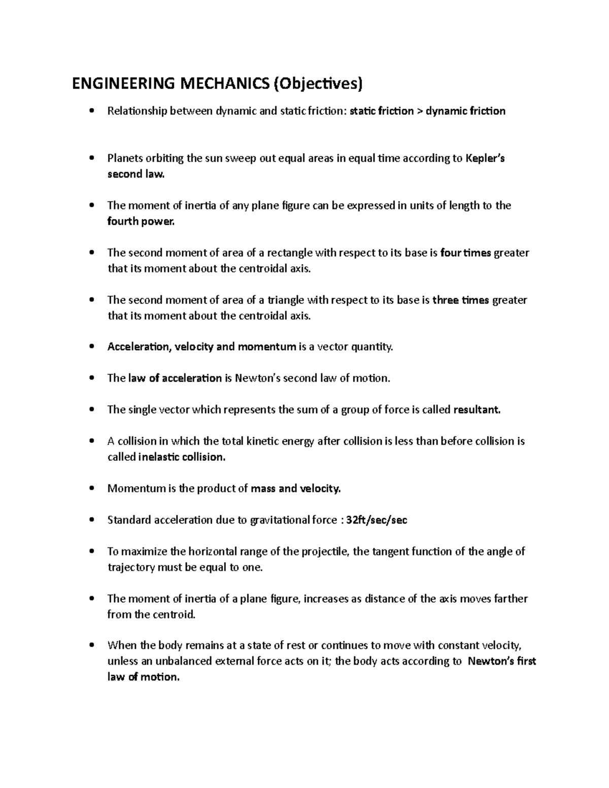 Engineering Mechanics (objectives) - ENGINEERING MECHANICS (Objectives ...