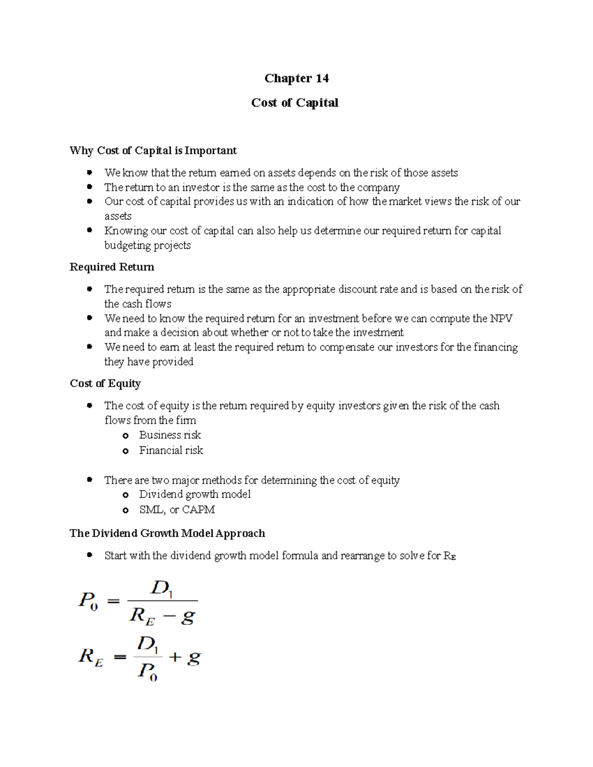 Chapter 14 Lecture notes 3 Chapter 14 Cost of Capital Why Cost of