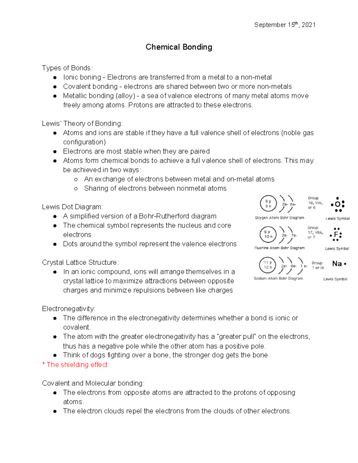 SCH4UA Chemical Bonding - Chemical Bonding Types of Bonds: Ionic boning ...