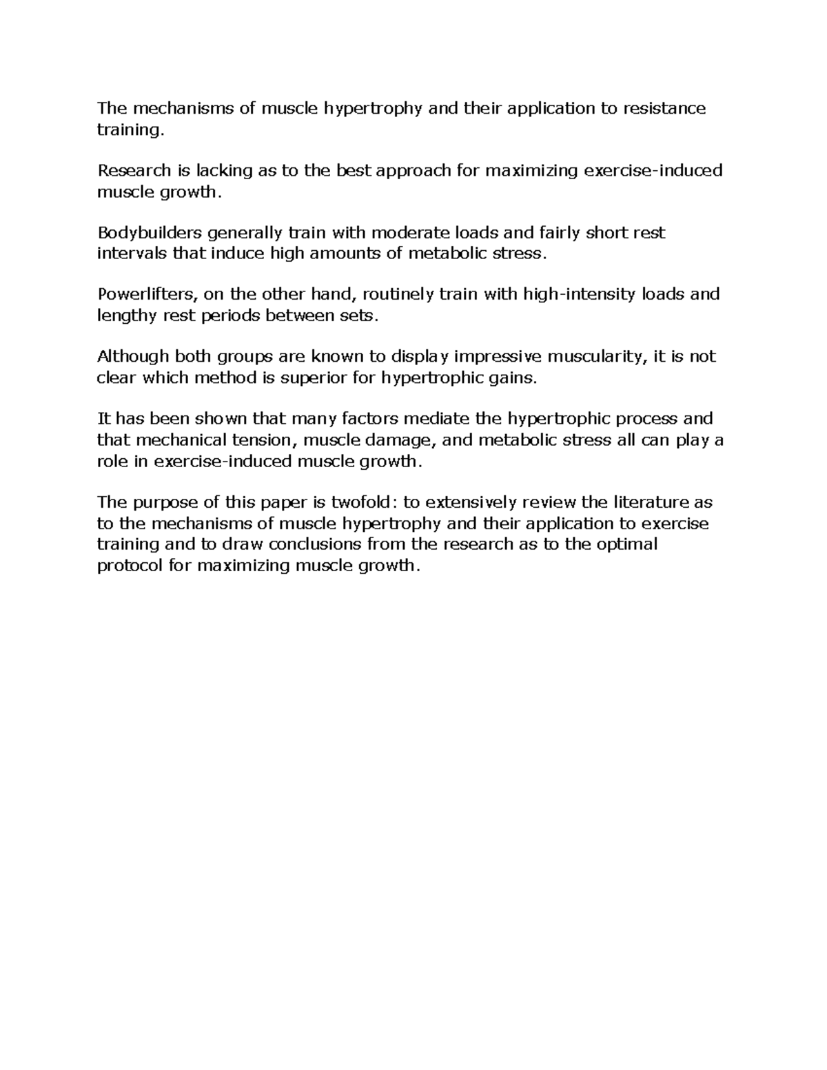 Document 6 The mechanisms of muscle hypertrophy and their application