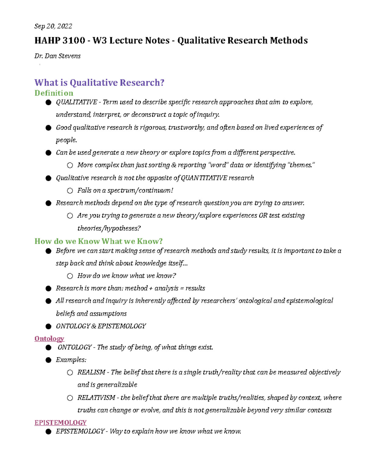 lecture notes on qualitative research methods